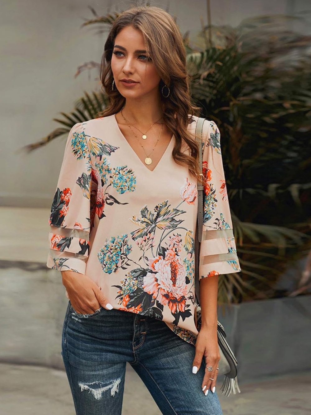 Floral top with kimono sleeves XL